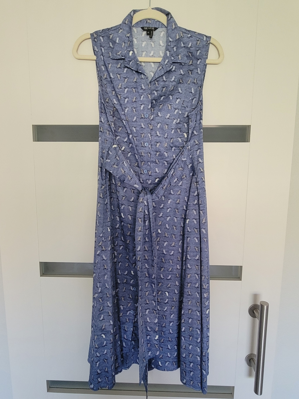 NIC+ZOE Tie Waist Beach Chair Print Midi Shirtdress Blue Petite Small